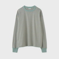 PHIGVEL‐MAKERS Co．Border Long Sleeve Top (Sage Green×Russet)