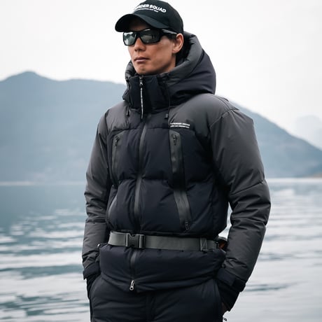 【林晃大モデル】防水DOWN JACKET - BLACK/GRAYコンビ