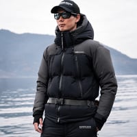 【林晃大ロゴ】防水DOWN JACKET - BLACK/GRAYコンビ