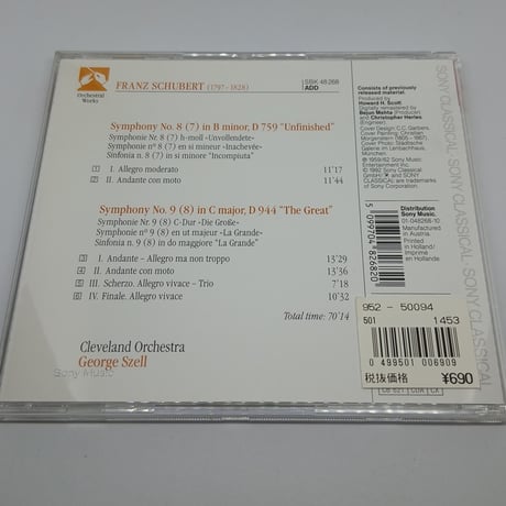 Schubert:Symphony No.8&No.9/Szell