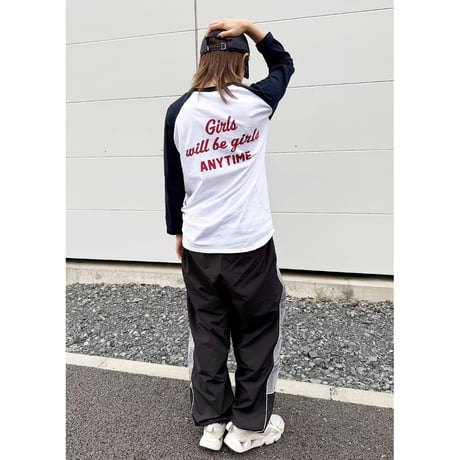 ANYTIME GIRLS 3/4 SLEEVE BASEBALL Tee　ホワイト x ネイビー　MサイズLサイズ