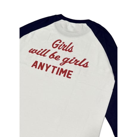 ANYTIME GIRLS 3/4 SLEEVE BASEBALL Tee　ホワイト x ネイビー　MサイズLサイズ