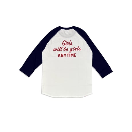 ANYTIME GIRLS 3/4 SLEEVE BASEBALL Tee　ホワイト x ネイビー　MサイズLサイズ