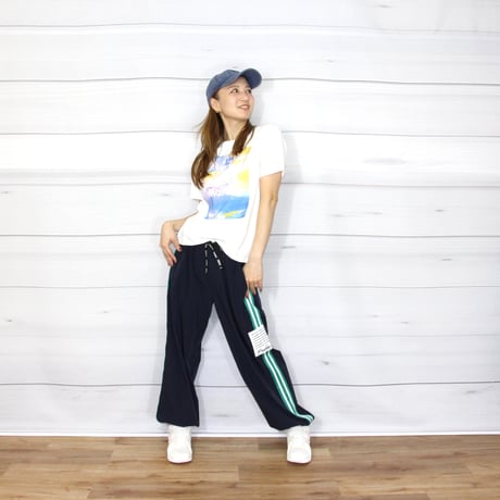（Marble）U2609-604　ワイドロングパンツ　NAVY　UNISEX  M ・L ・XL