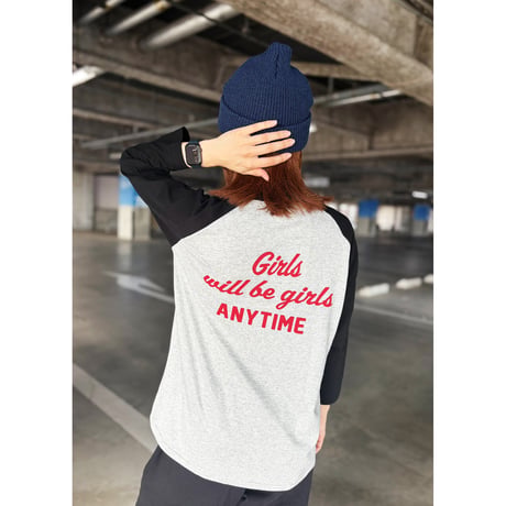 ANYTIME GIRLS 3/4 SLEEVE BASEBALL Tee　ホワイト x ネイビー　MサイズLサイズ