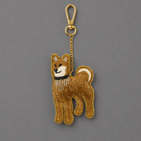 ザリ刺繍　柴犬キーホルダー