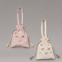 ウマ刺繍巾着バッグ