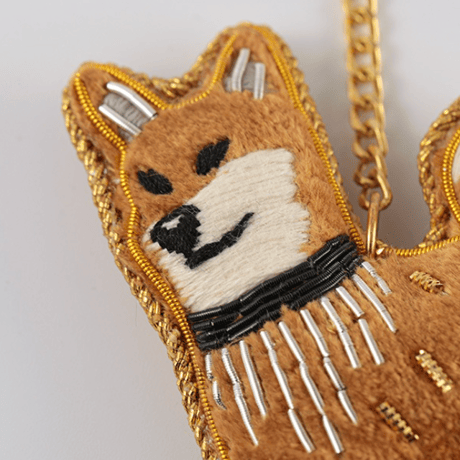 ザリ刺繍　柴犬キーホルダー