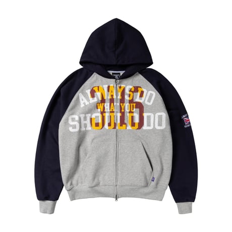 ALWAYS JERSEY RAGLAN ZIP UP HOODIE HEATHER GREY