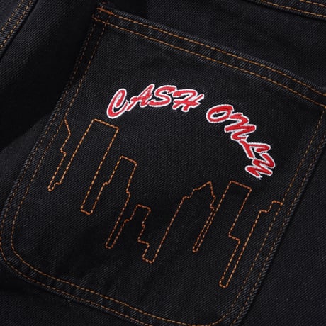 CASH ONLY LOGO BAGGY  DENIM SHORTS WASHED BLACK