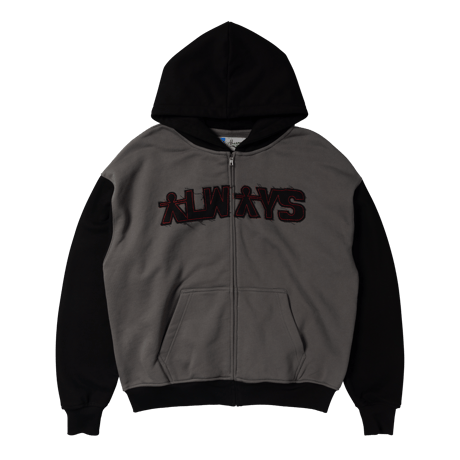ALWAYS HUMAN APPLIQUE ZIP UP HOODIE BLACK