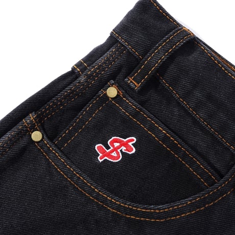 CASH ONLY LOGO BAGGY DENIM JEANS WASHED BLACK