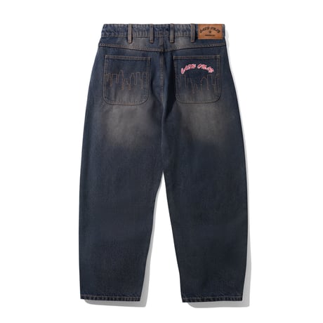 CASH ONLY LOGO BAGGY DENIM JEANS DARK NAVY WASH
