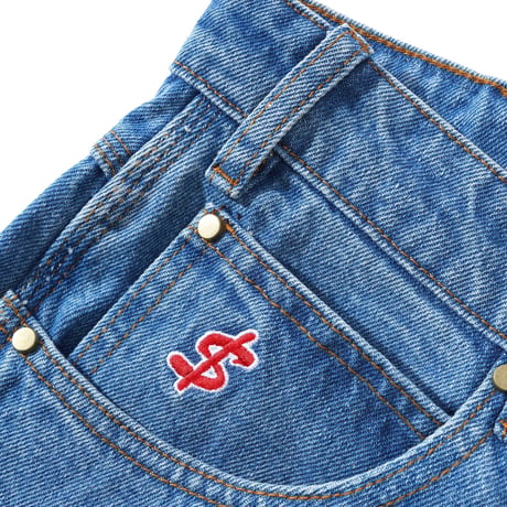 CASH ONLY LOGO BAGGY DENIM SHORTS WASHED INDIGO