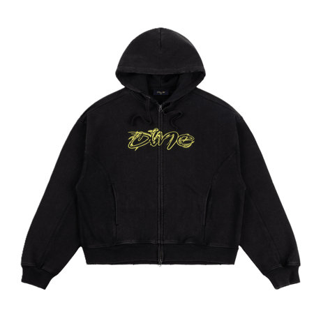 DIME DISTRESSED TERRY ZIP HOODIE ACID BLACK
