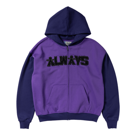 ALWAYS HUMAN APPLIQUE ZIP UP HOODIE PURPLE