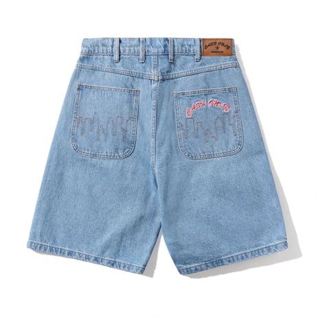 CASH ONLY LOGO BAGGY DENIM SHORTS WASHED INDIGO