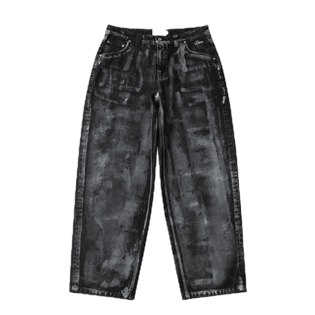 DIME BAGGY DENIM PANTS BLACK (WHITE PAINT)
