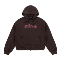 DIME DISTRESSED TERRY ZIP HOODIE ACID BROWN