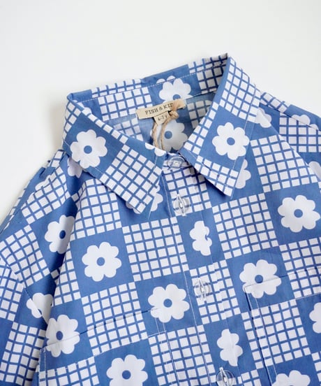 FISH & KIDS / NAVY FLOWERS RETRO SHIRT