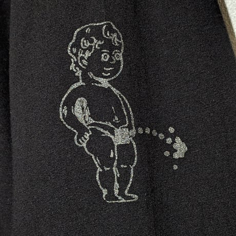【受注生産】oversizeおしっこくんだらけビッグシルエットロンT  黒光り！ラメ入りブラックインクver