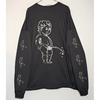 【受注生産】oversizeおしっこくんだらけビッグシルエットロンT  黒光り！ラメ入りブラックインクver