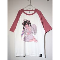 豚箱ゑる子コラボアイテム 『酒乱天使』（エンジェル・オートマタ）ラグランtee　キラキラPINK