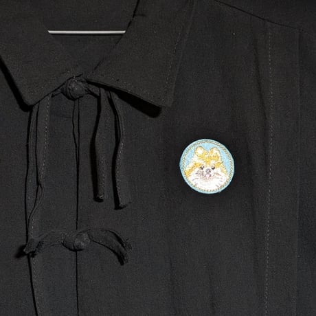 にっこりポメ国家主席肖像画刺繍5分袖チャイナシャツ