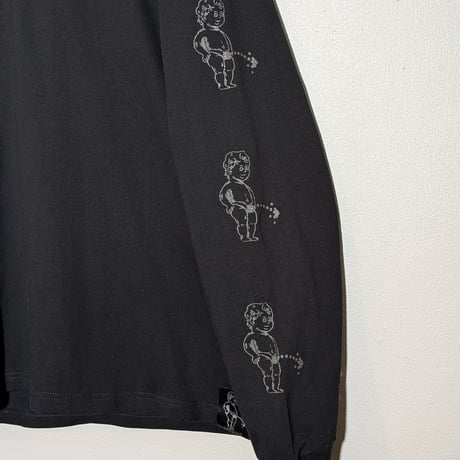 【受注生産】oversizeおしっこくんだらけビッグシルエットロンT  黒光り！ラメ入りブラックインクver