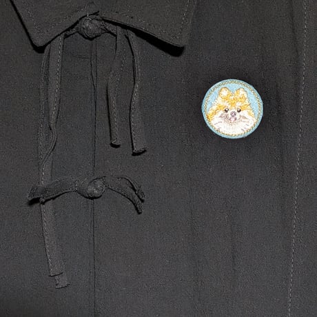 にっこりポメ国家主席肖像画刺繍5分袖チャイナシャツ