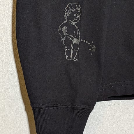 【受注生産】oversizeおしっこくんだらけビッグシルエットロンT  黒光り！ラメ入りブラックインクver