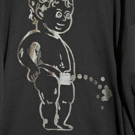 【受注生産】oversizeおしっこくんだらけビッグシルエットロンT  黒光り！ラメ入りブラックインクver