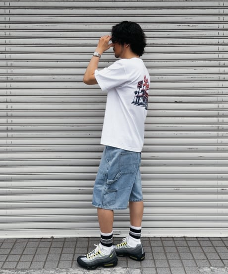 Double Knee Painter Denim Shorts / Light Blue