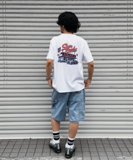 Double Knee Painter Denim Shorts / Light Blue