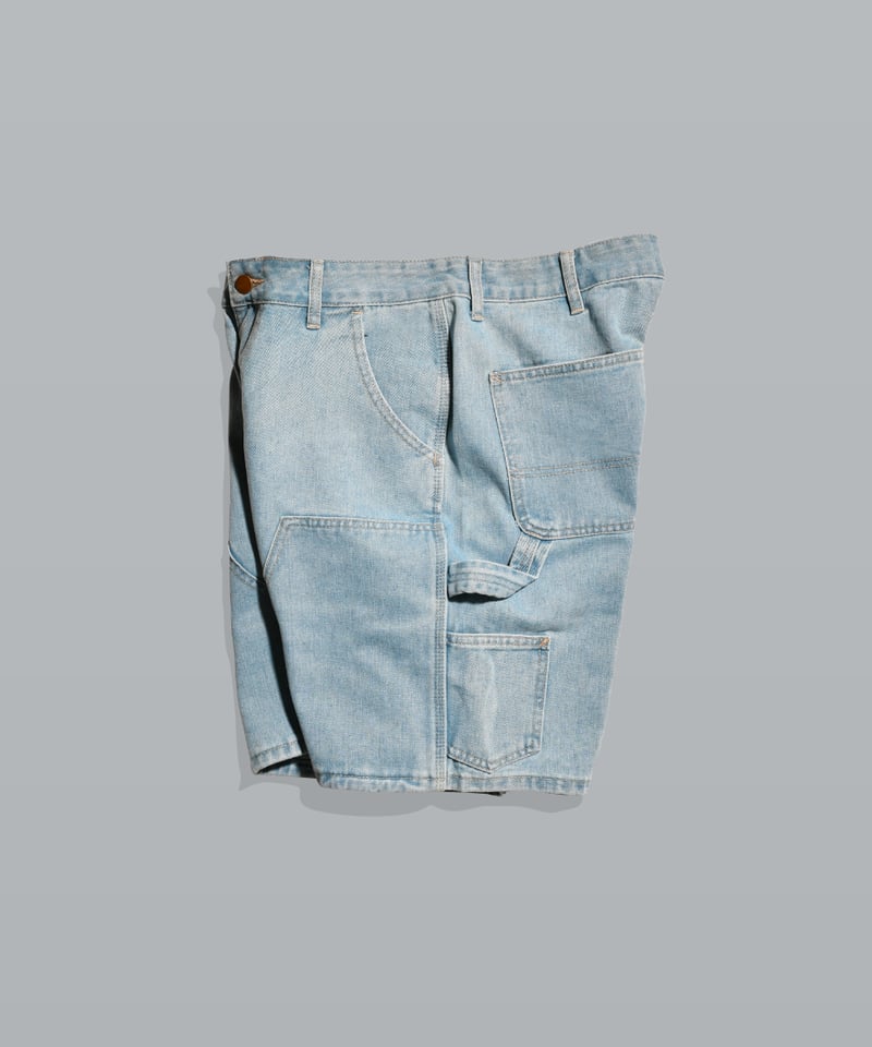 Double Knee Painter Denim Shorts / Light Blue |