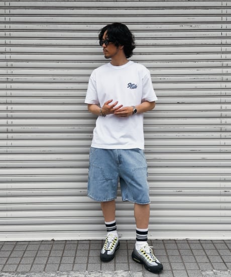 Double Knee Painter Denim Shorts / Light Blue