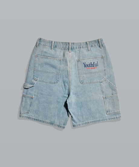 Double Knee Painter Denim Shorts / Light Blue