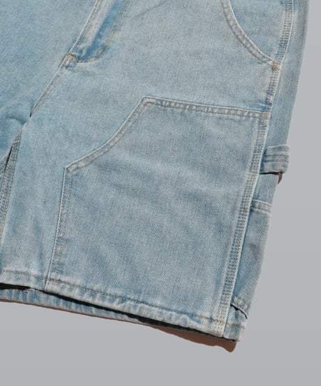 Double Knee Painter Denim Shorts / Light Blue