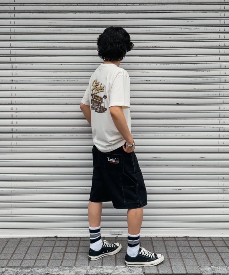 Double Knee Painter Denim Shorts / Black | Yout