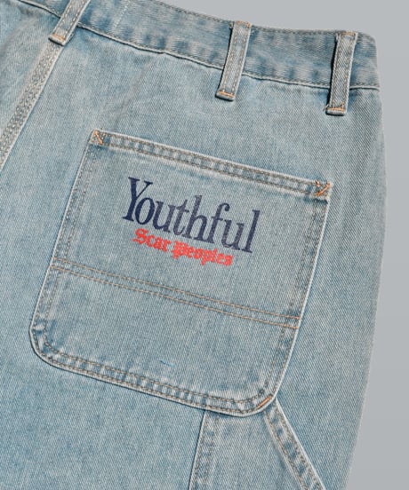 Double Knee Painter Denim Shorts / Light Blue