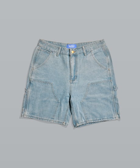 Double Knee Painter Denim Shorts / Light Blue