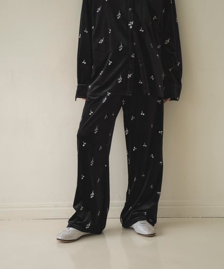 embroidered velour rough pants