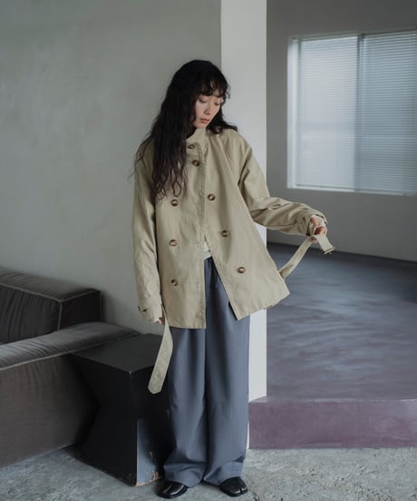 stand collar cropped trench coat