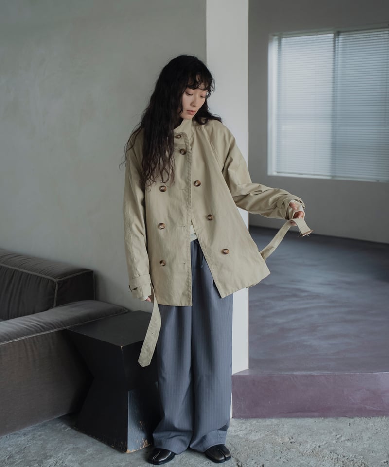 stand collar cropped trench coat | F A S H I R U