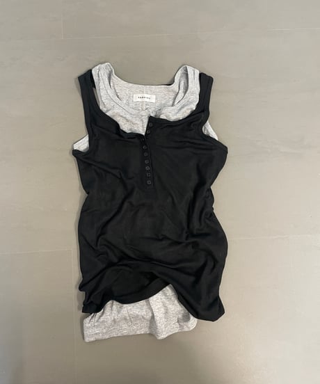 layered henley neck tank top