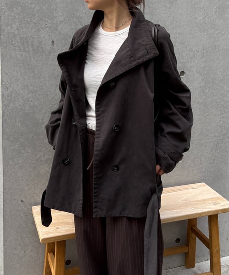 stand collar cropped trench coat