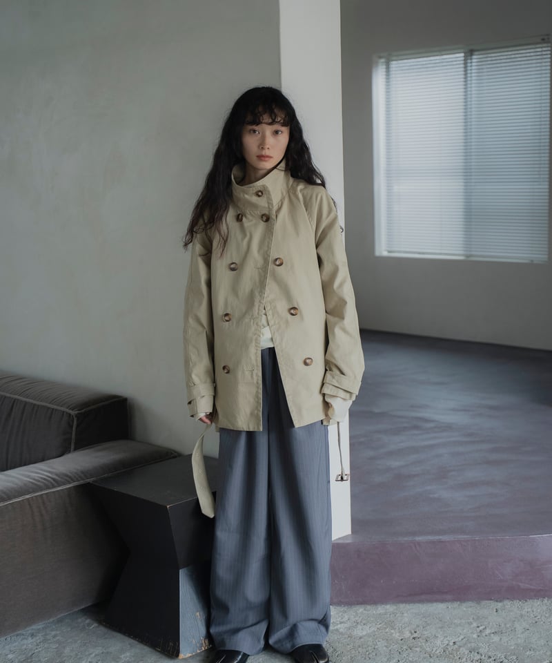 stand collar cropped trench coat | F A S H I R U