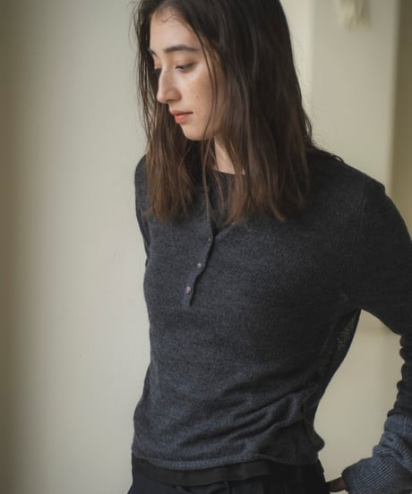 mohair-blend sheer henley knit