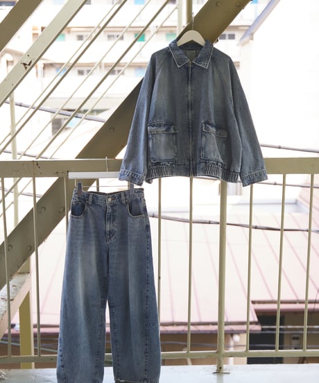 double zip relaxed denim jacket