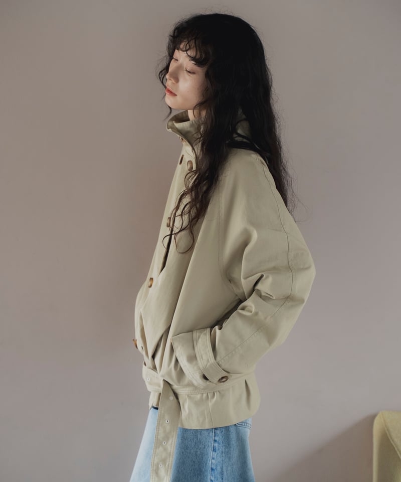 stand collar cropped trench coat | F A S H I R U